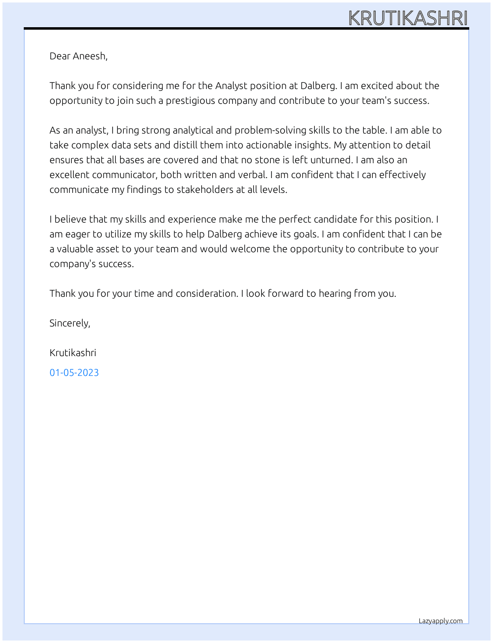 Analyst At Dalberg Cover Letter