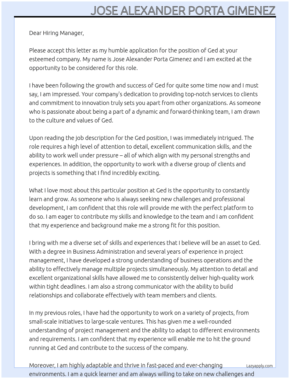 Ged At Ged Cover Letter