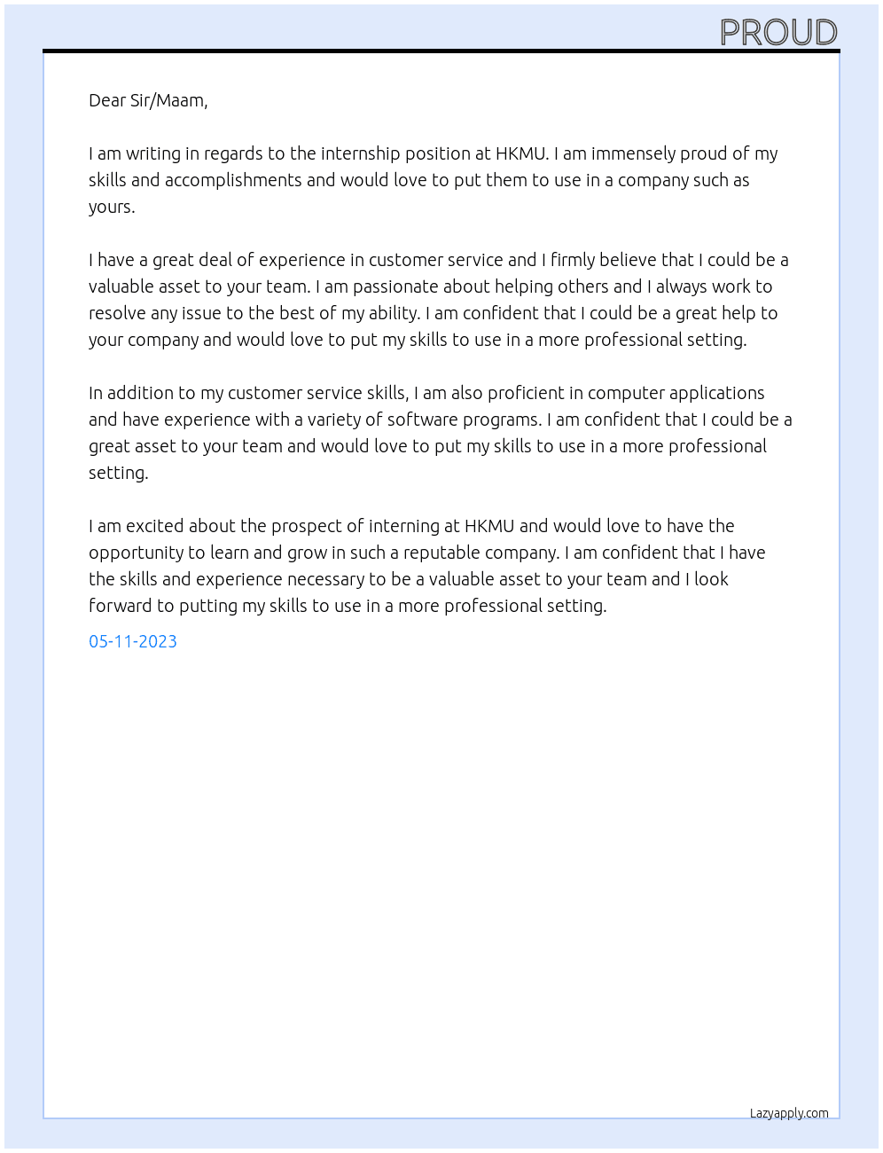 Internship At HKMU Cover Letter