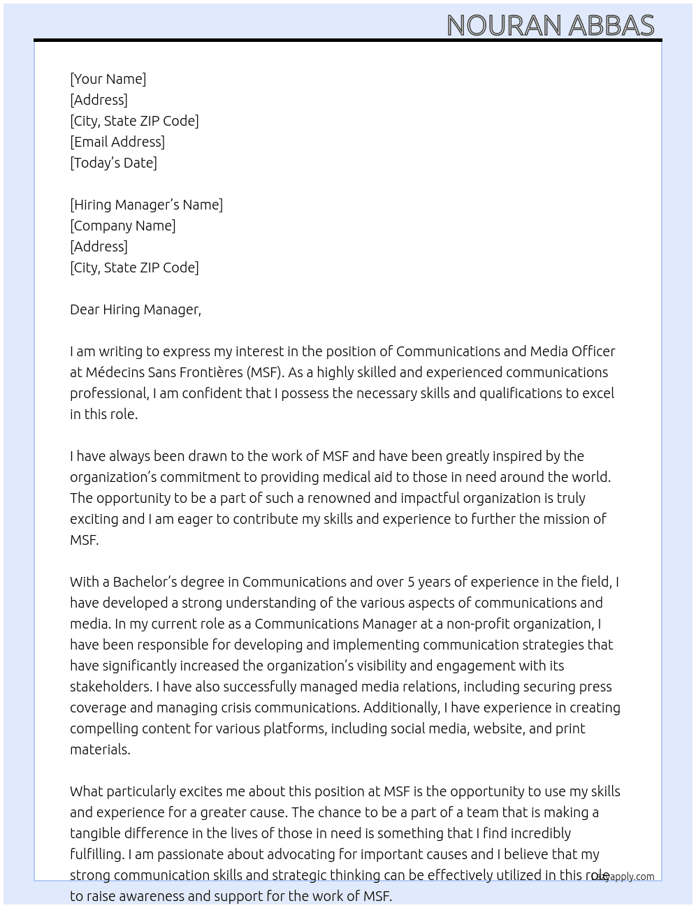 Cover letter for communications and media officer - LazyApply