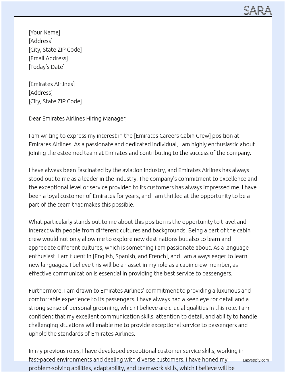 emirates careers cabin crew At emirates careers  Cover Letter