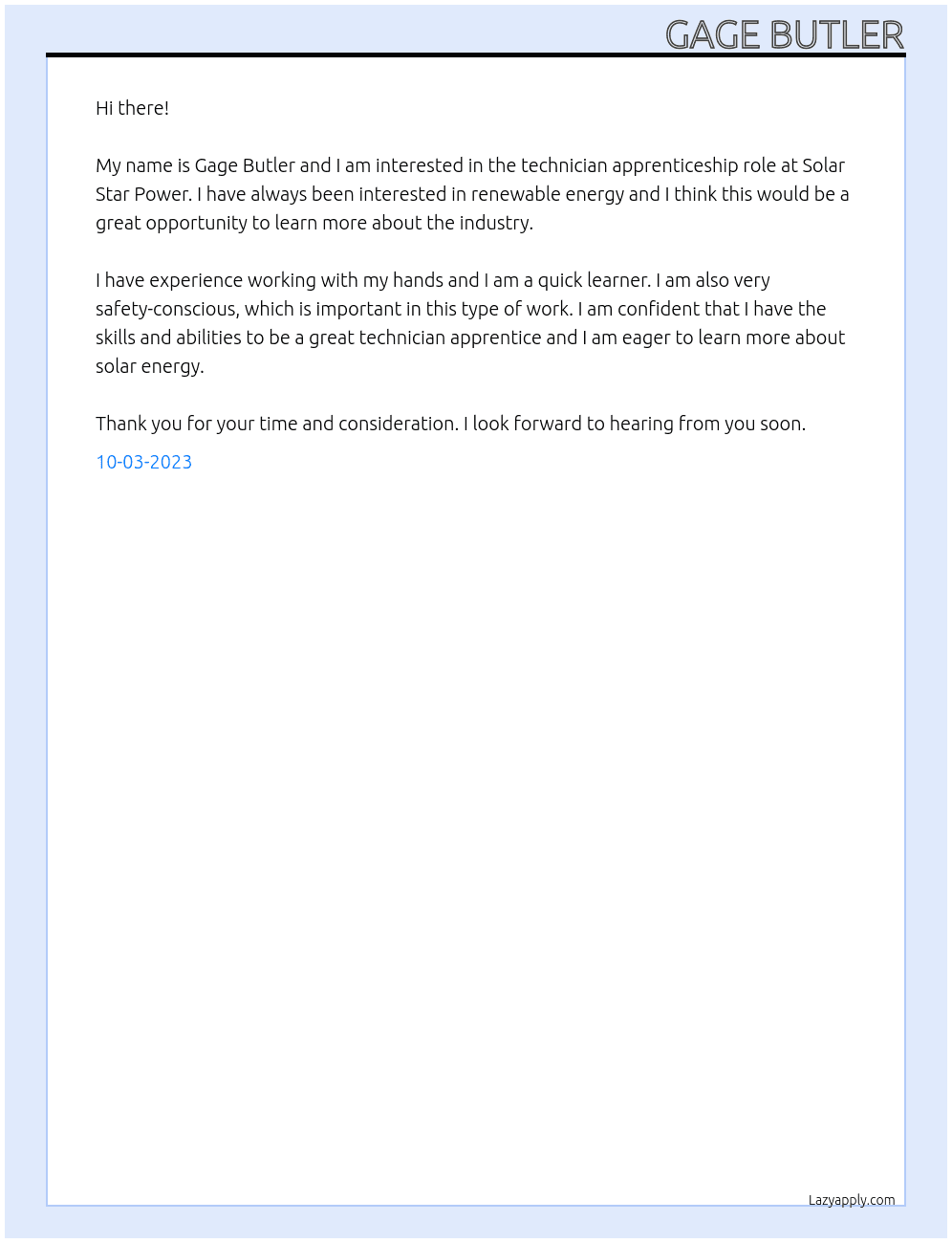 technician At Solar Star Power  Cover Letter