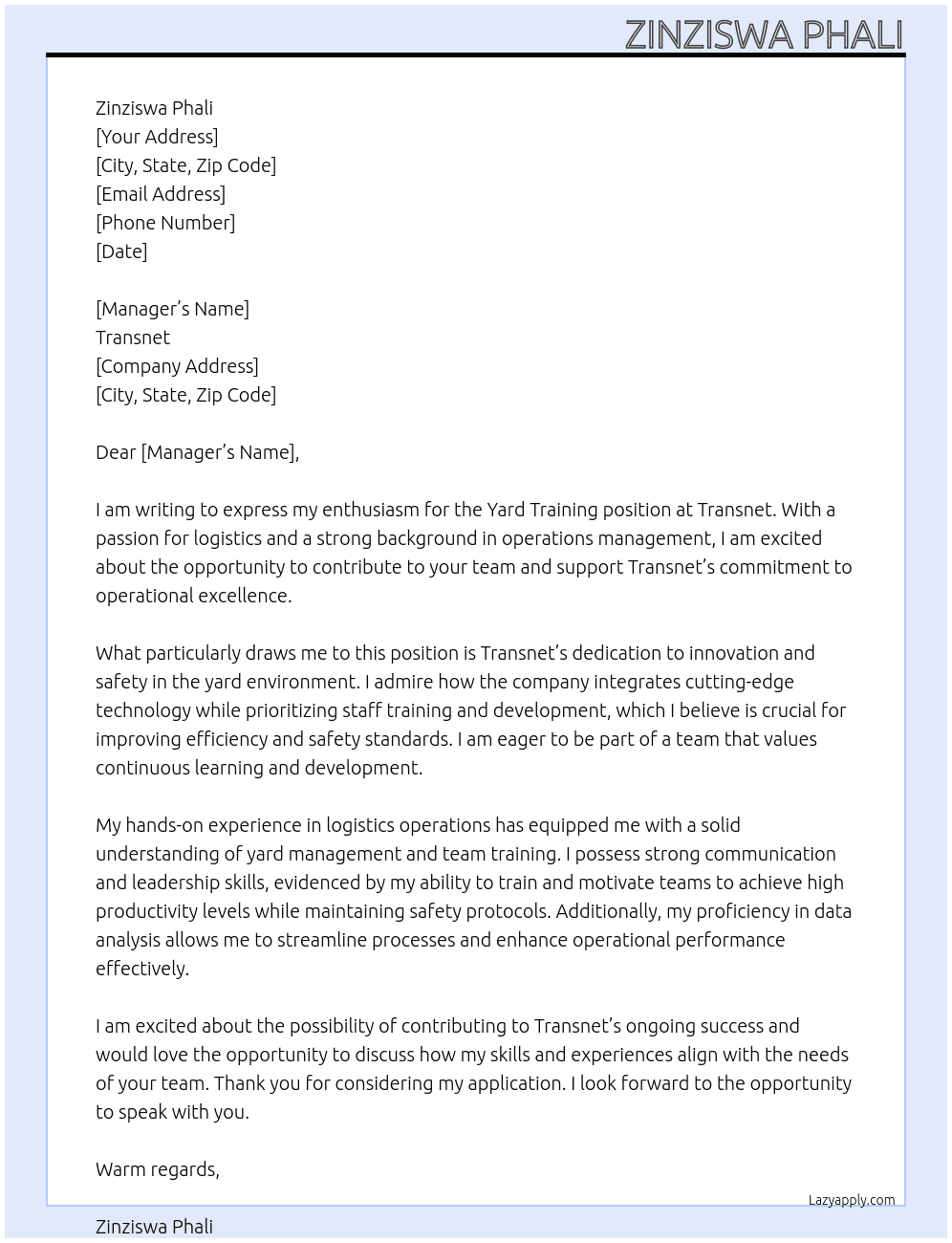 Cover letter for yard training - LazyApply