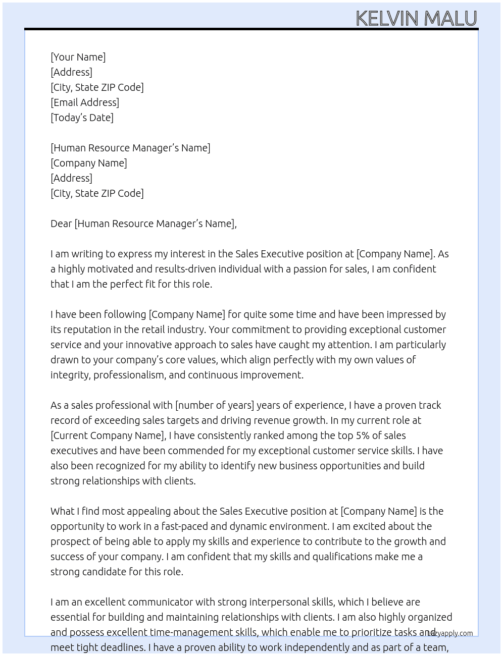 sales executive At retail sales executive  Cover Letter