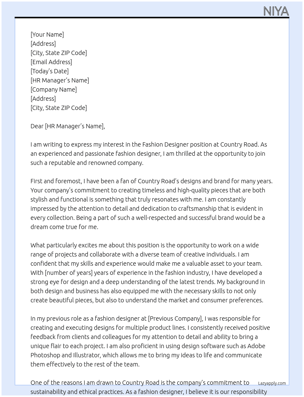 Fashion Designer At Country Road Cover Letter