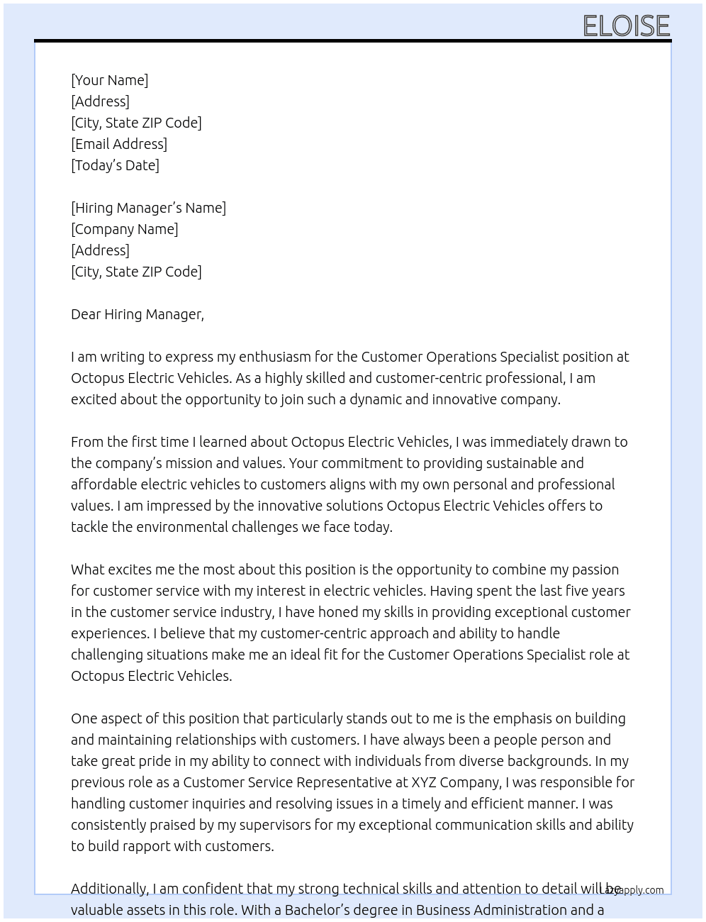 Customer Operations Specialist At Octopus Electric Vehicles Cover Letter