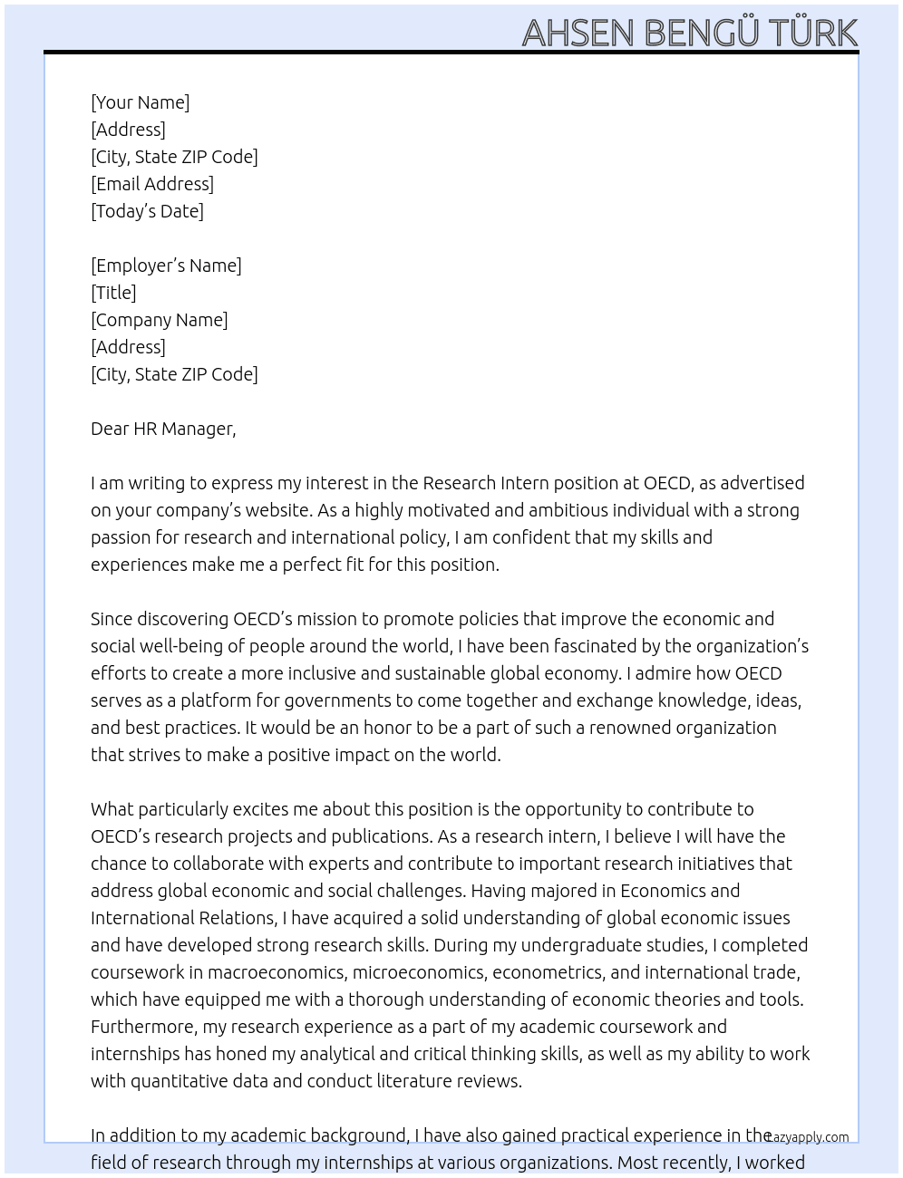 research intern At OECD Cover Letter