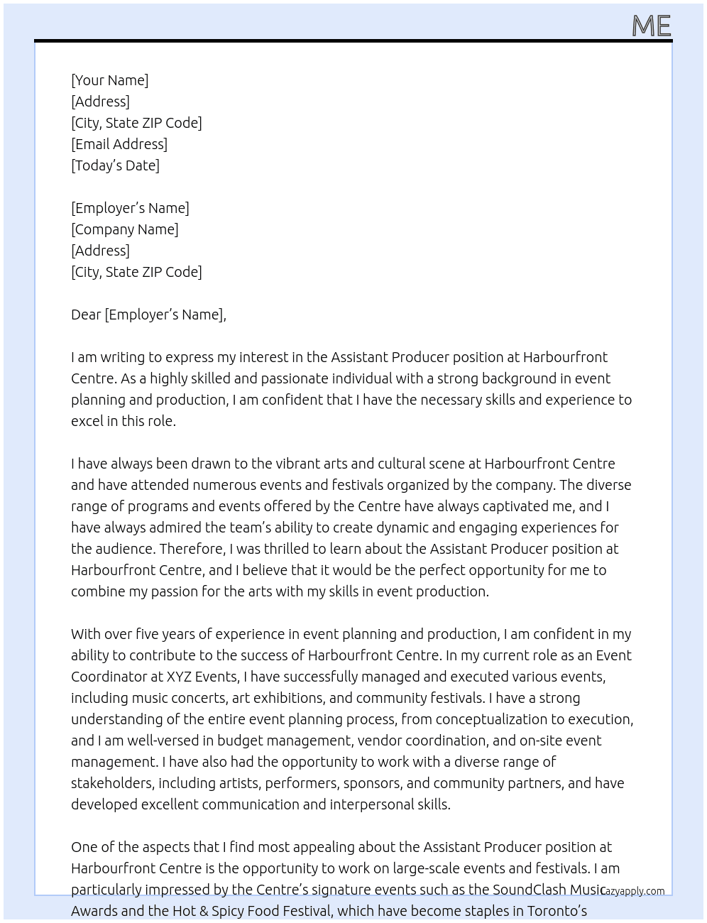 Assistant Producer At Harbourfront Centre Cover Letter