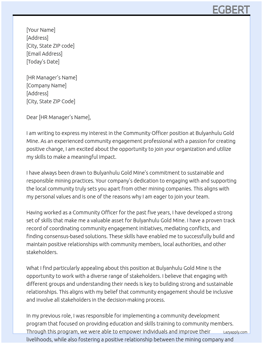 Community Officer At Bulyanhulu Gold Mine Cover Letter