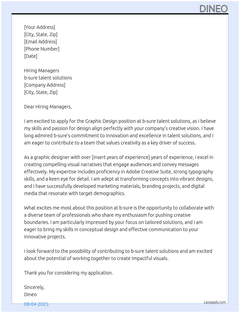 Graphic design  At b-sure talent solutions Cover Letter
