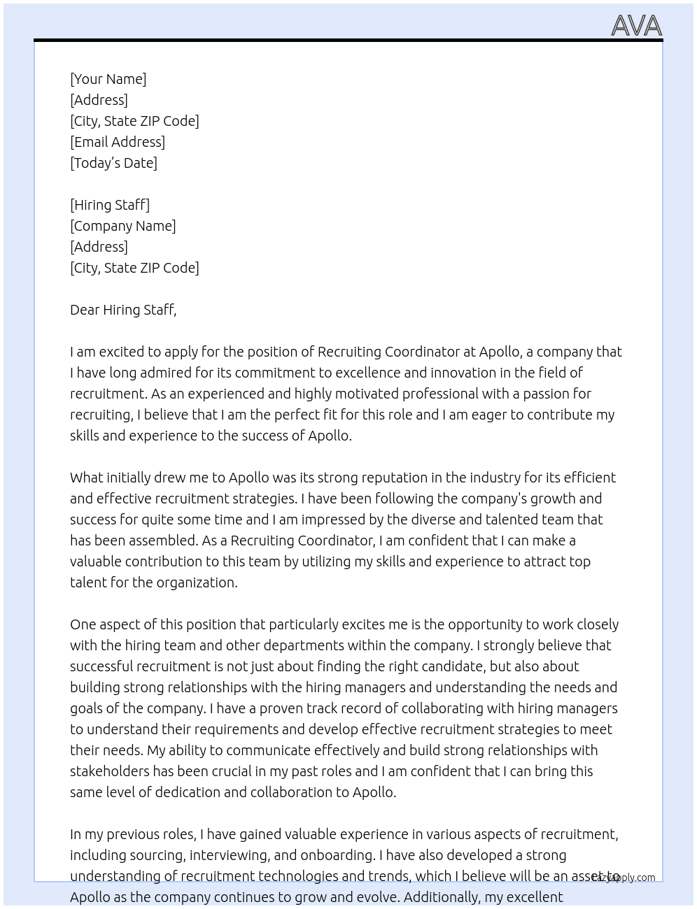 Recruiting Coordinator At Apollo Cover Letter