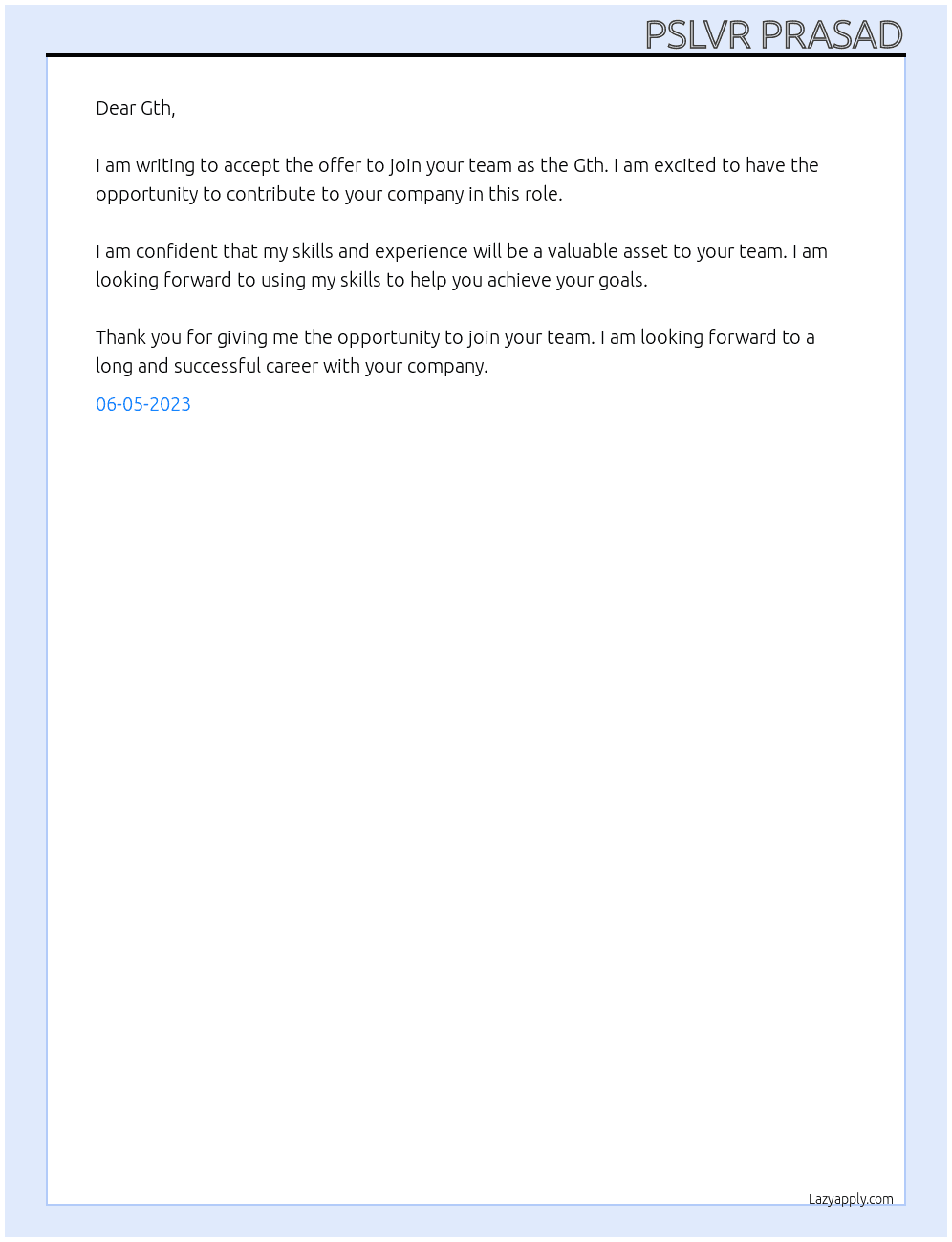 Gth At Guntur gth Cover Letter