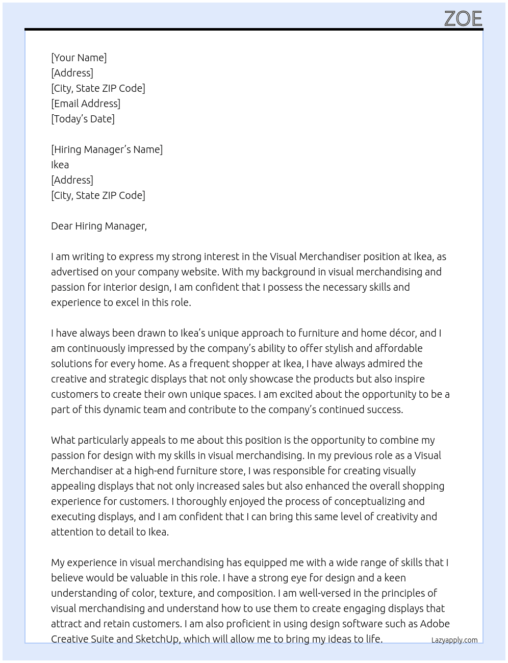 Visual Merchandiser At Ikea Cover Letter