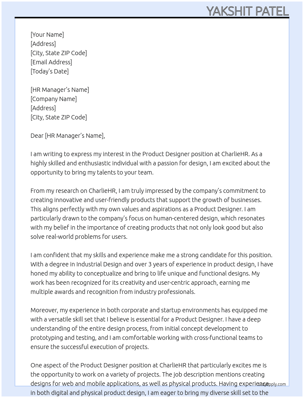 Product Designer At CharlieHR Cover Letter