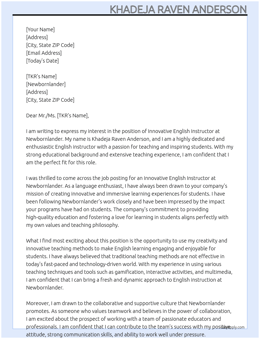 innovative english instructor At newbornlander Cover Letter