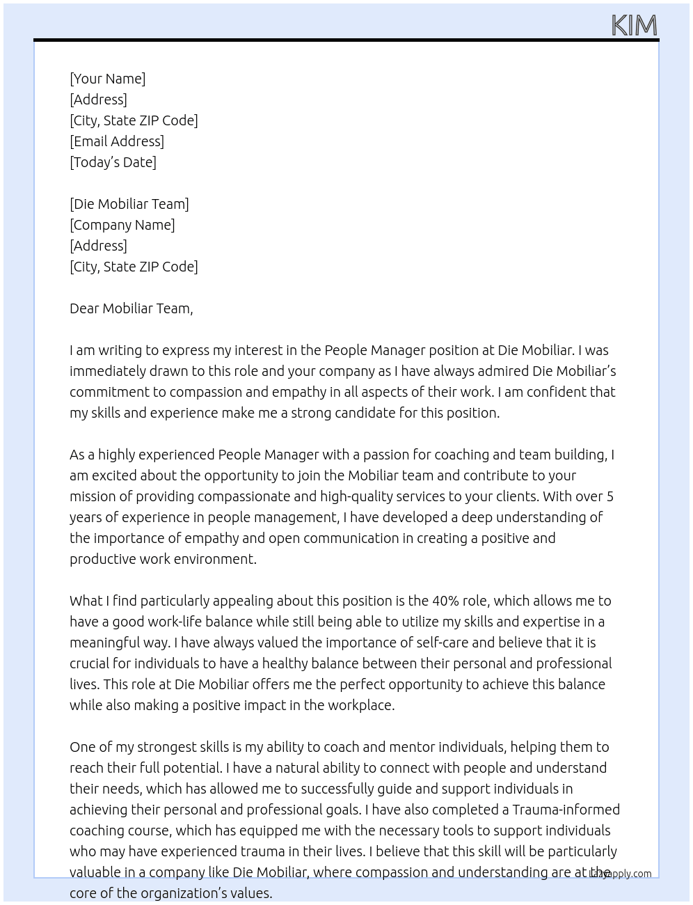 People Manager At Die Mobiliar Cover Letter