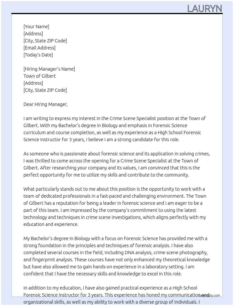 Cover letter for crime scene specialist - LazyApply