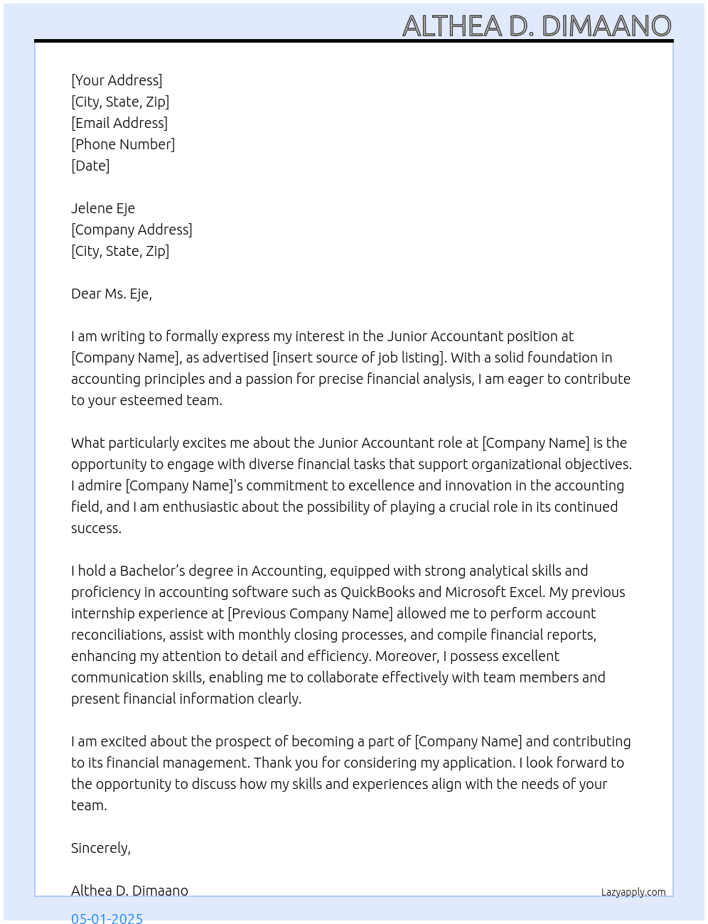 Interview At Junior Accountant Cover Letter