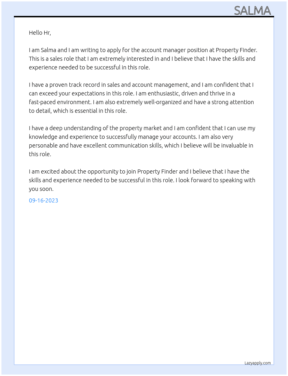 account manager At Property Finder Cover Letter