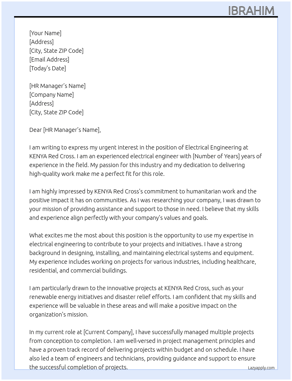 Electrical engineering  At KENYA Red Cross  Cover Letter