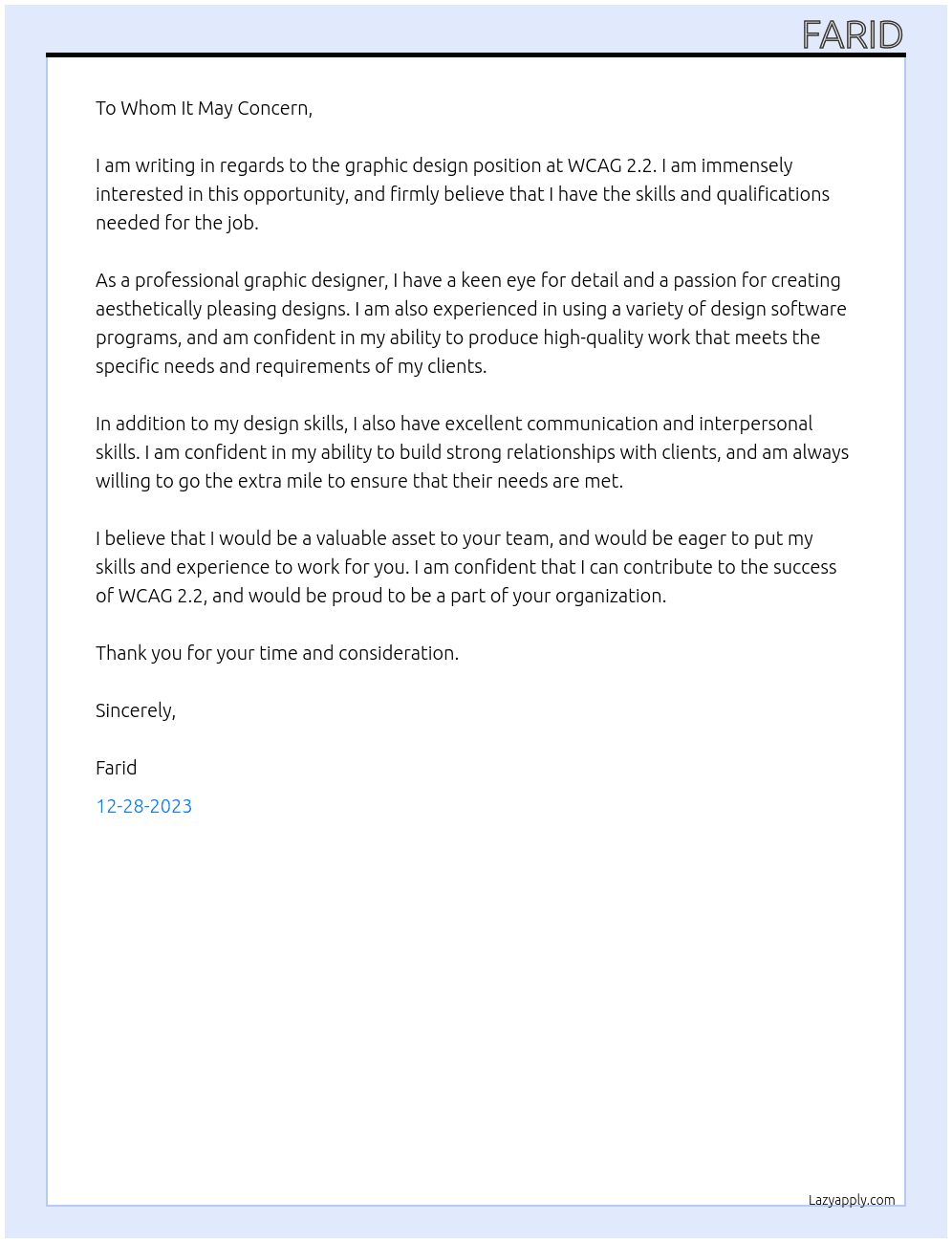 graphics design At WCAG 2.2 Cover Letter