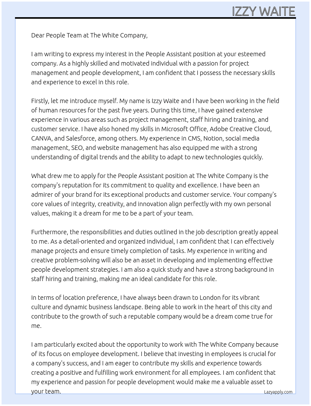 People Assistant At The White Company Cover Letter