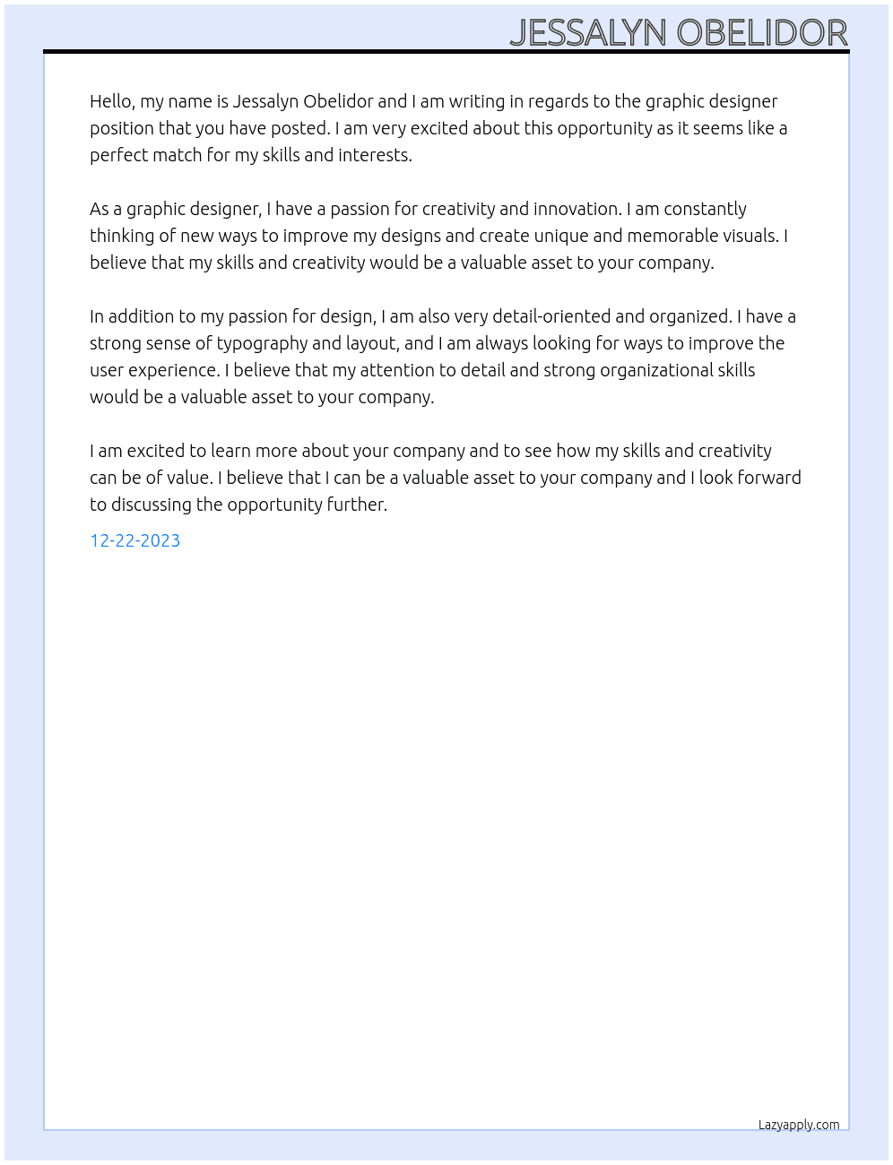 Graphic designer  ( beginner ) At Graphic Designer beginner Cover Letter