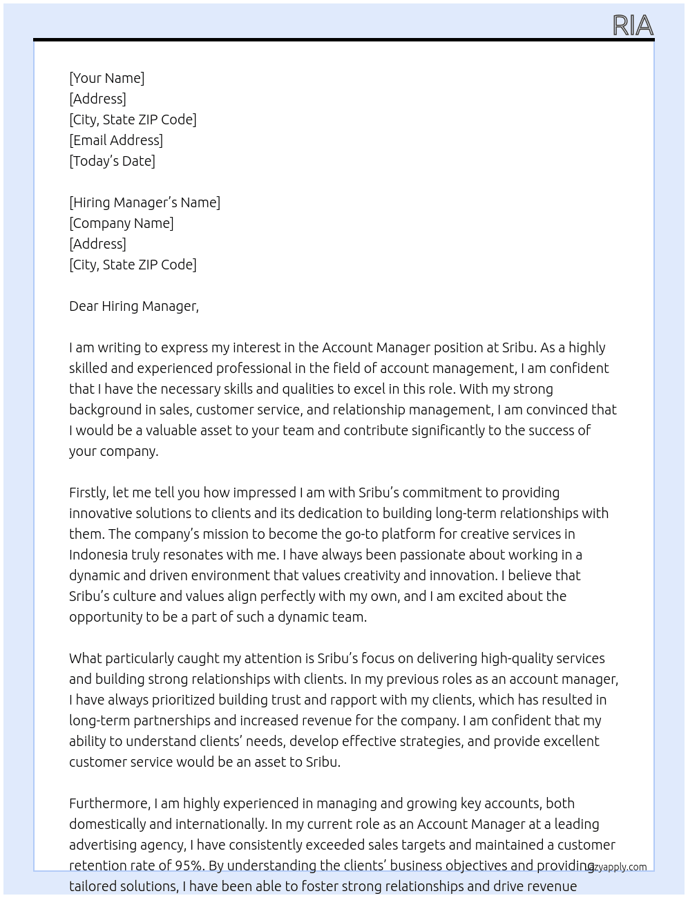 Account Manager At Sribu Cover Letter