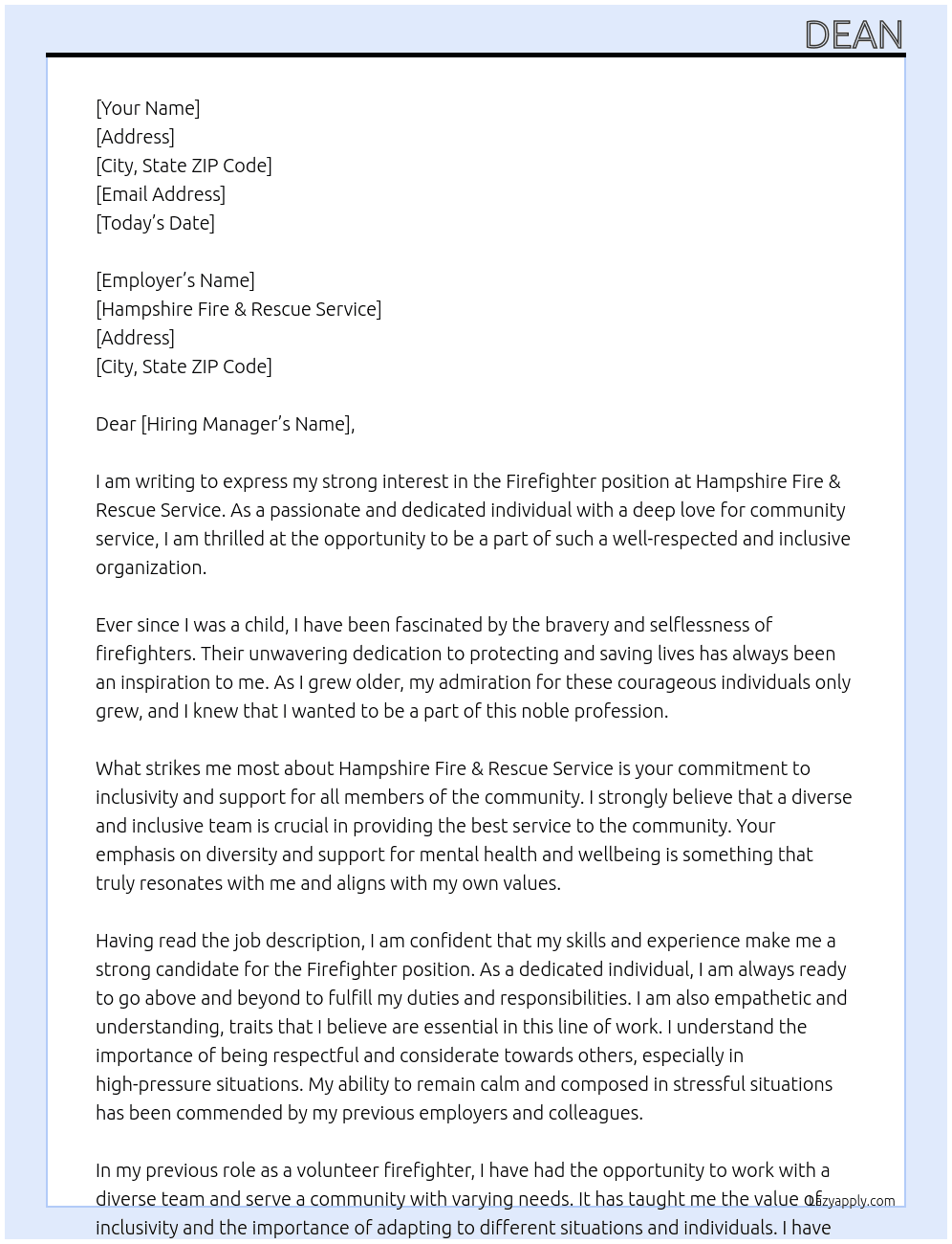 Firefighter  At Hampshire Fire & rescue service Cover Letter