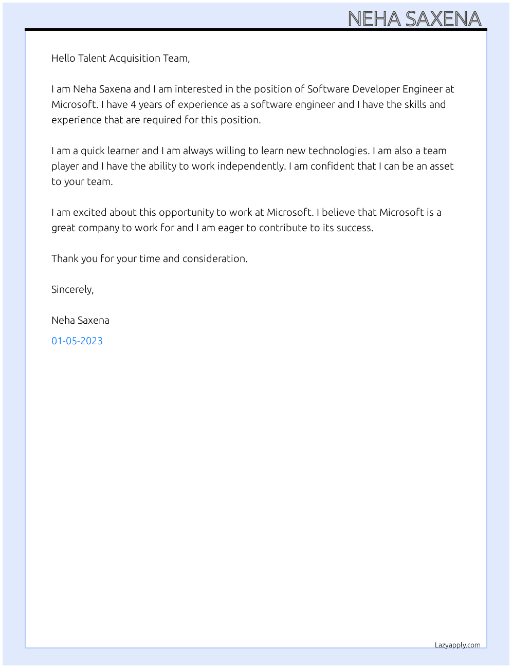 Cover letter for software developer engineer you - LazyApply