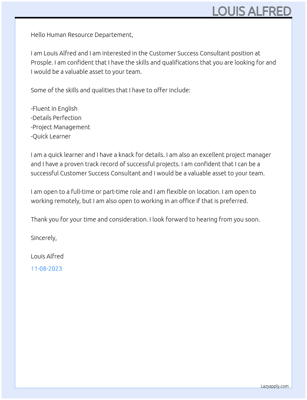 Customer Success Consultant At Prosple Cover Letter