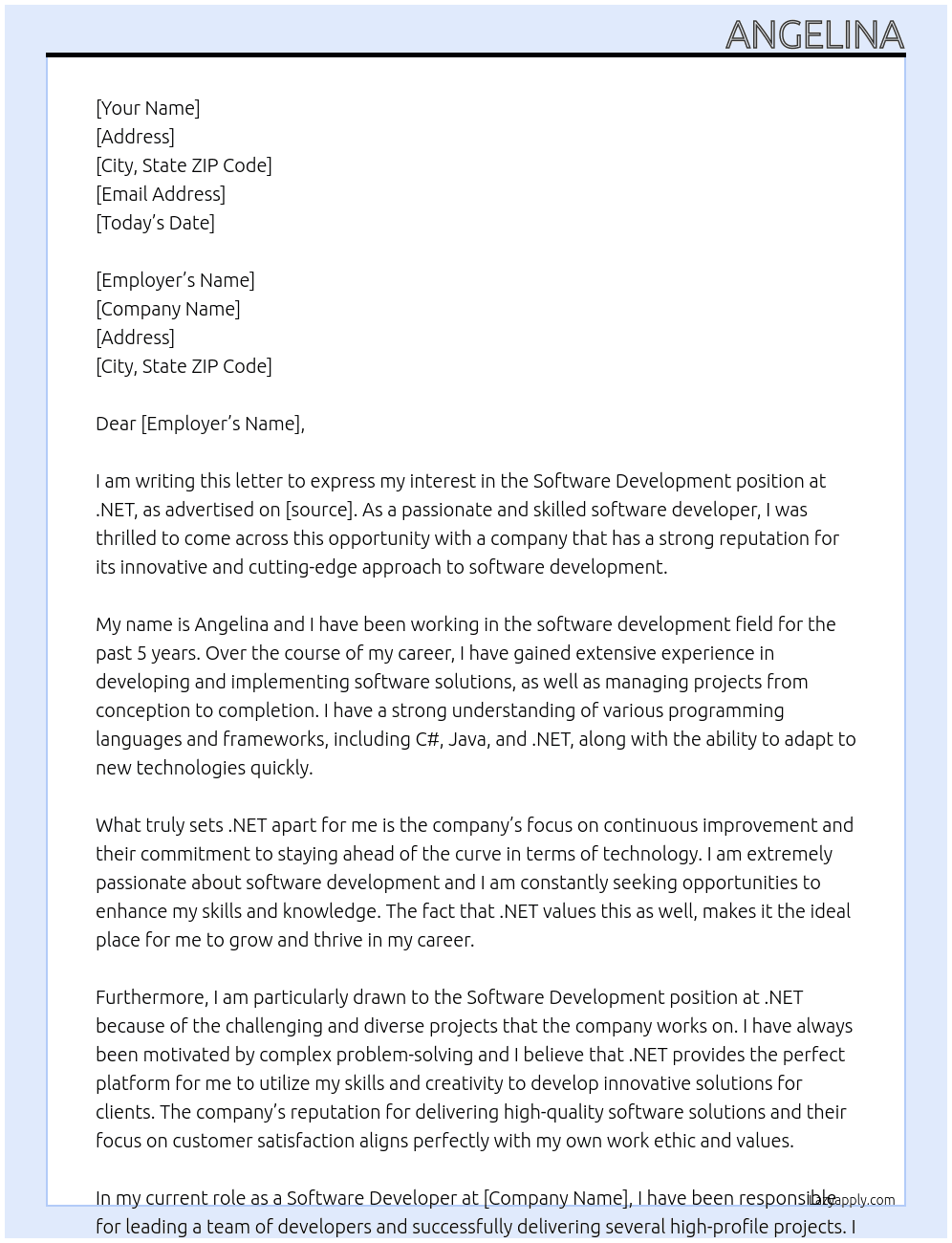 Software Development At .NET Cover Letter