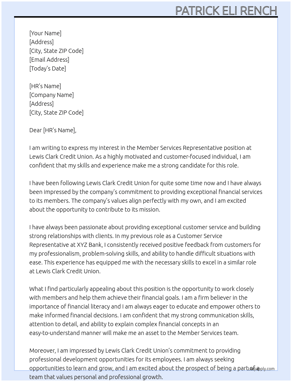 Member Services Representaitve At Lewis Clark Credit Union Cover Letter