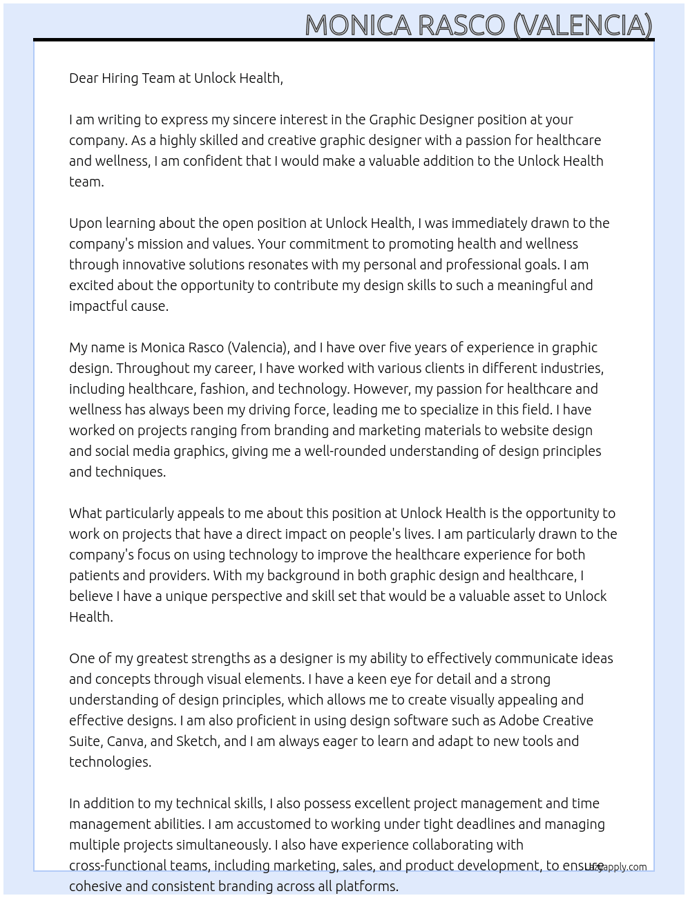 Graphic Designer At Unlock Health Cover Letter
