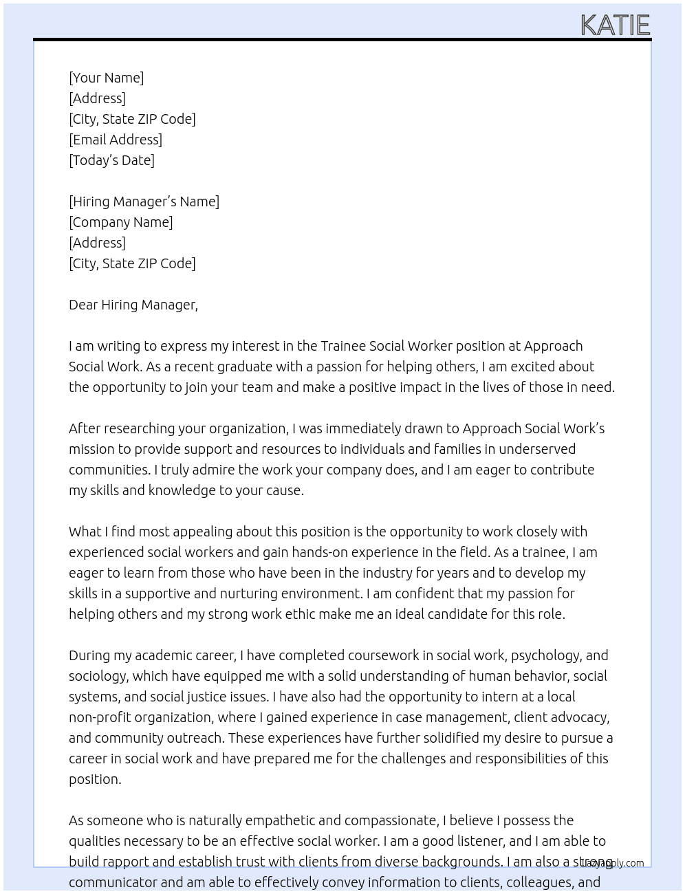 Trainee Social worker At Approach Social Work Cover Letter