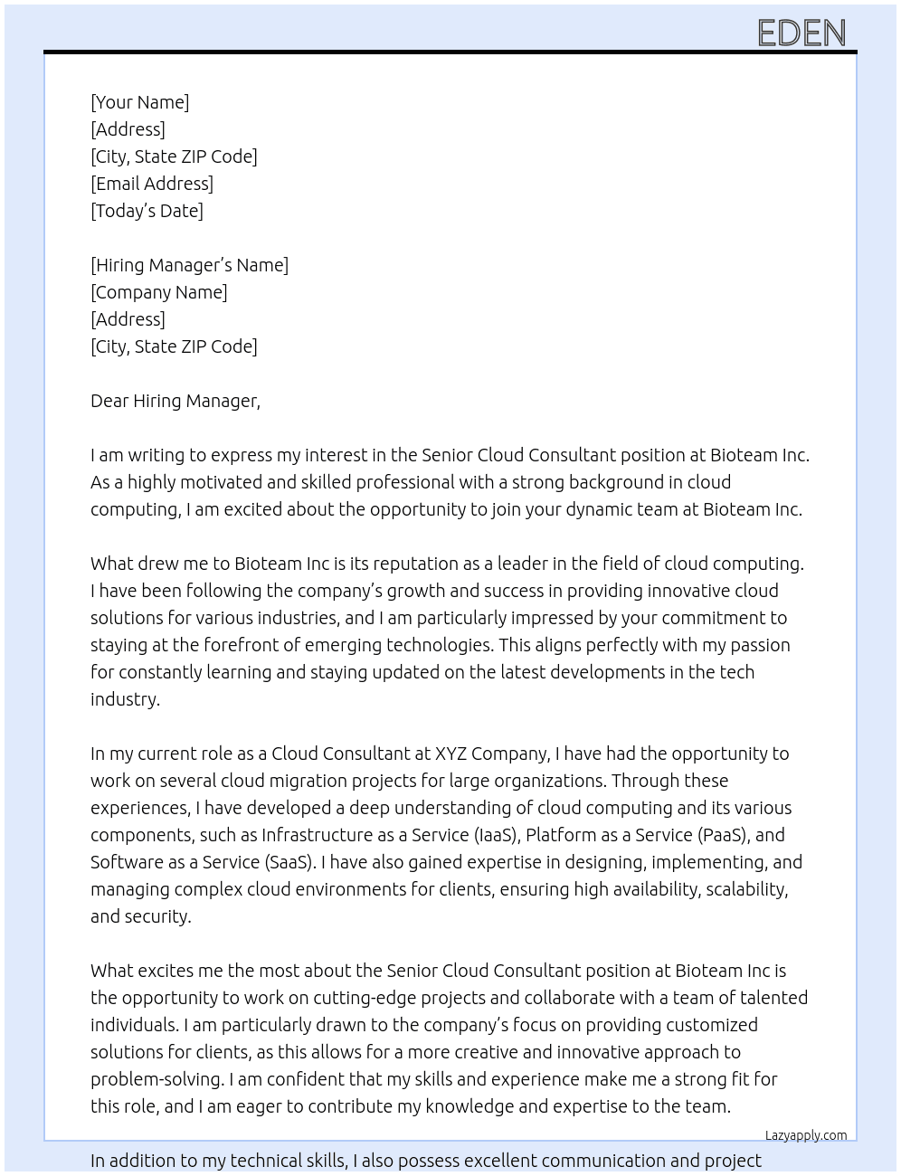 Senior Cloud Consultant At Bioteam Inc Cover Letter