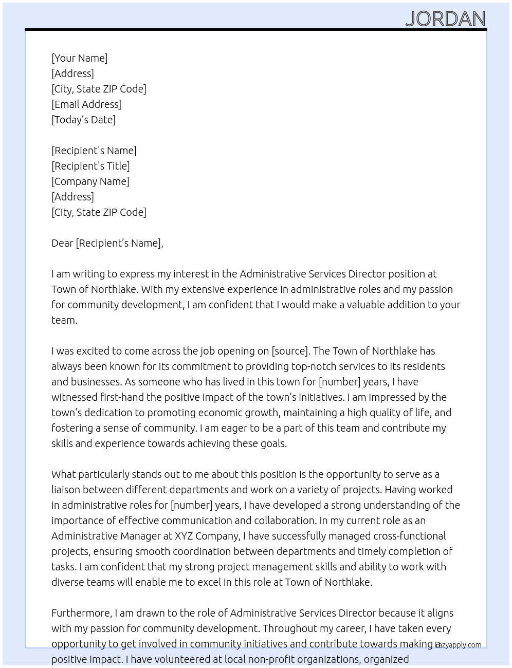 Administrative Services Director At Town of Northlake Cover Letter