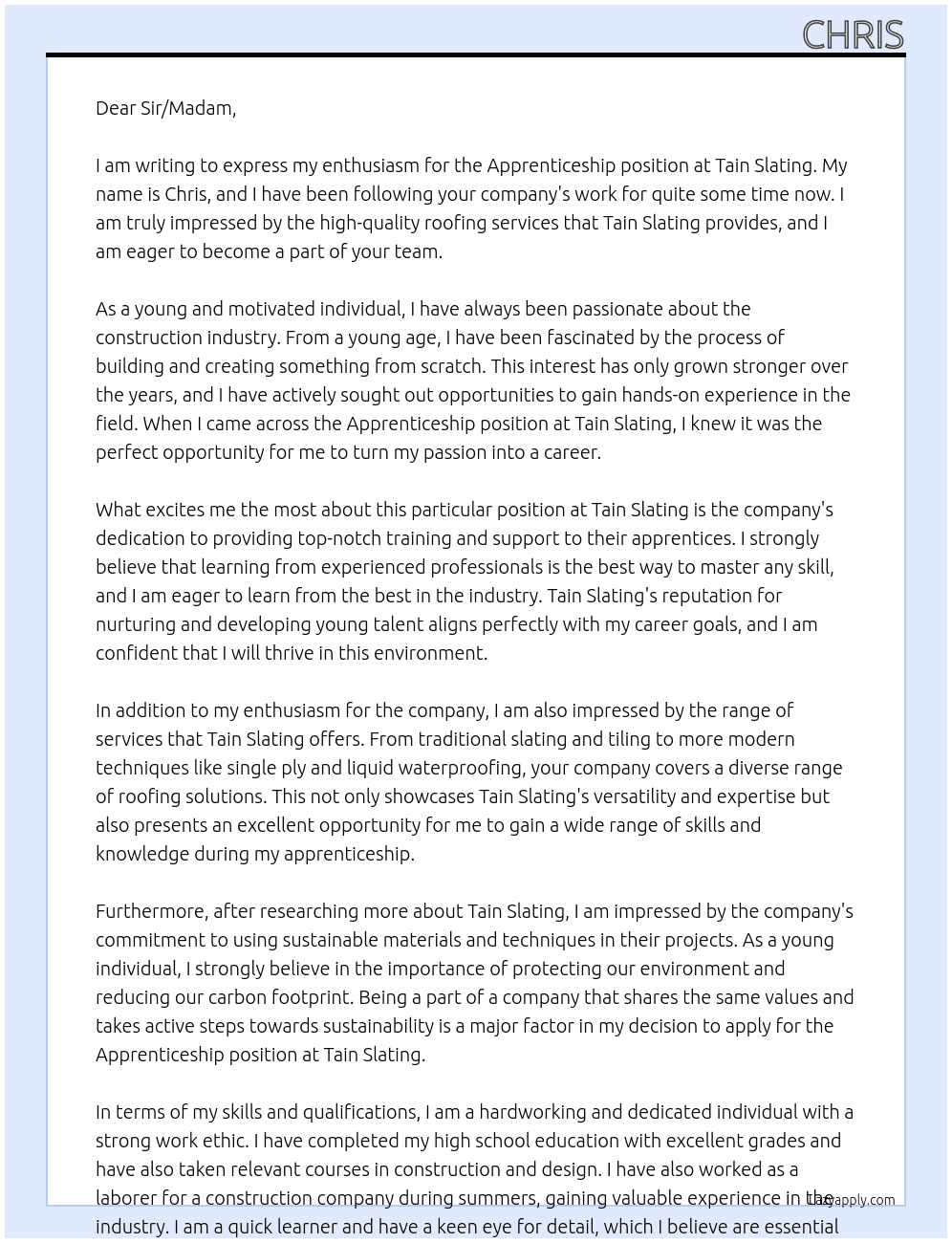 Apprenticeship At Tain Slating Cover Letter