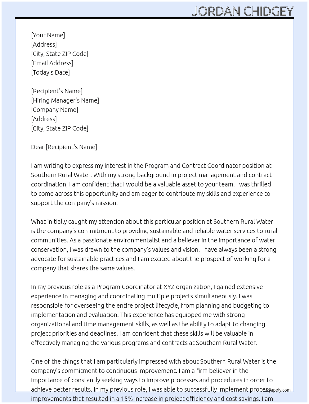 Program and Contract Coordinator At Southern Rural Water Cover Letter