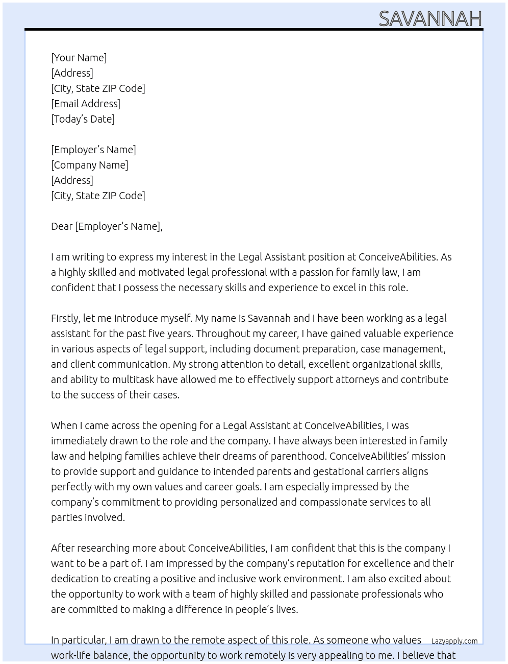 legal assistant At conceiveabilities Cover Letter