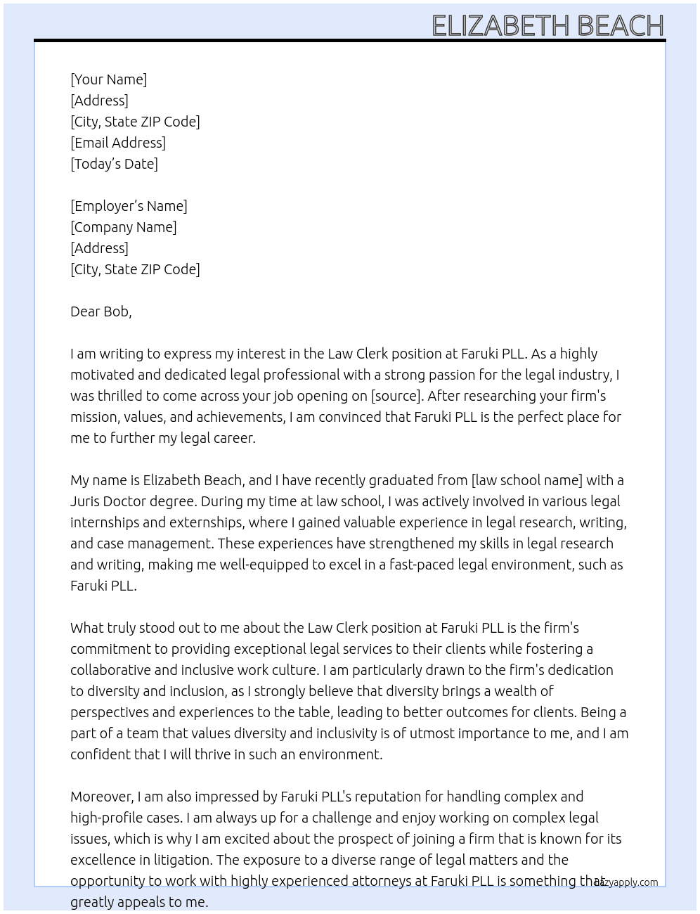 law clerk At faruki pll Cover Letter
