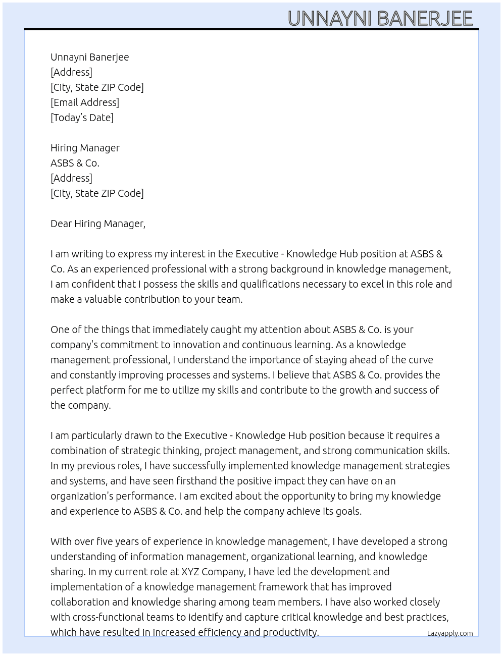 Executive - Knowledge Hub At ASBS & Co. Cover Letter