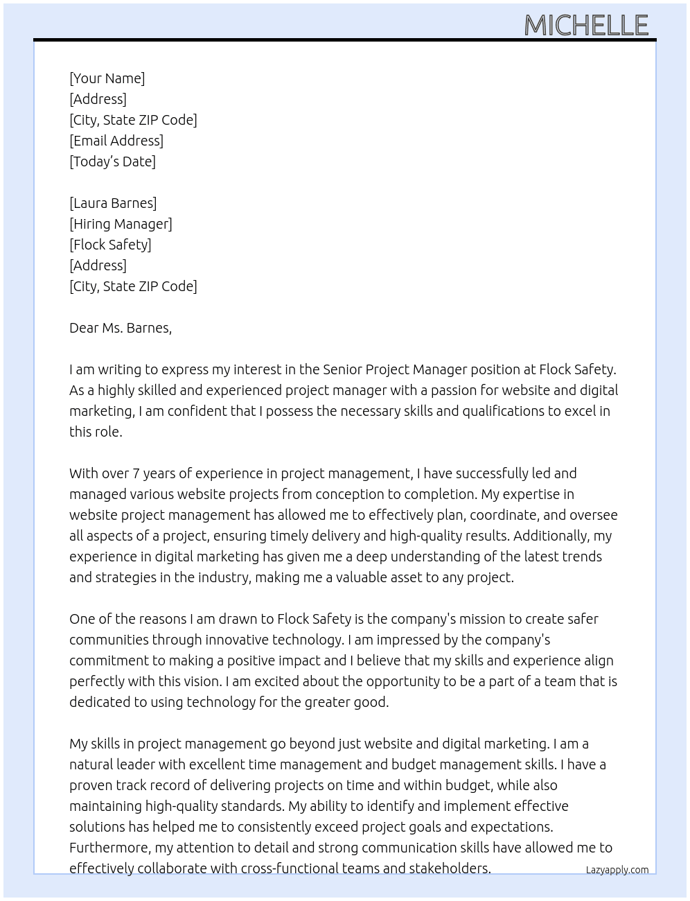 Senior Project Manager At Flock Safety Cover Letter