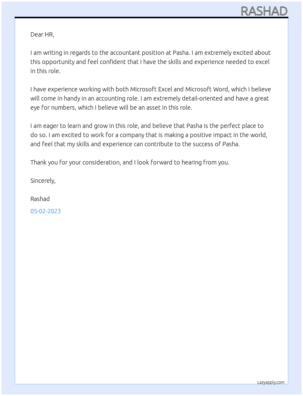 accountant At pasha Cover Letter