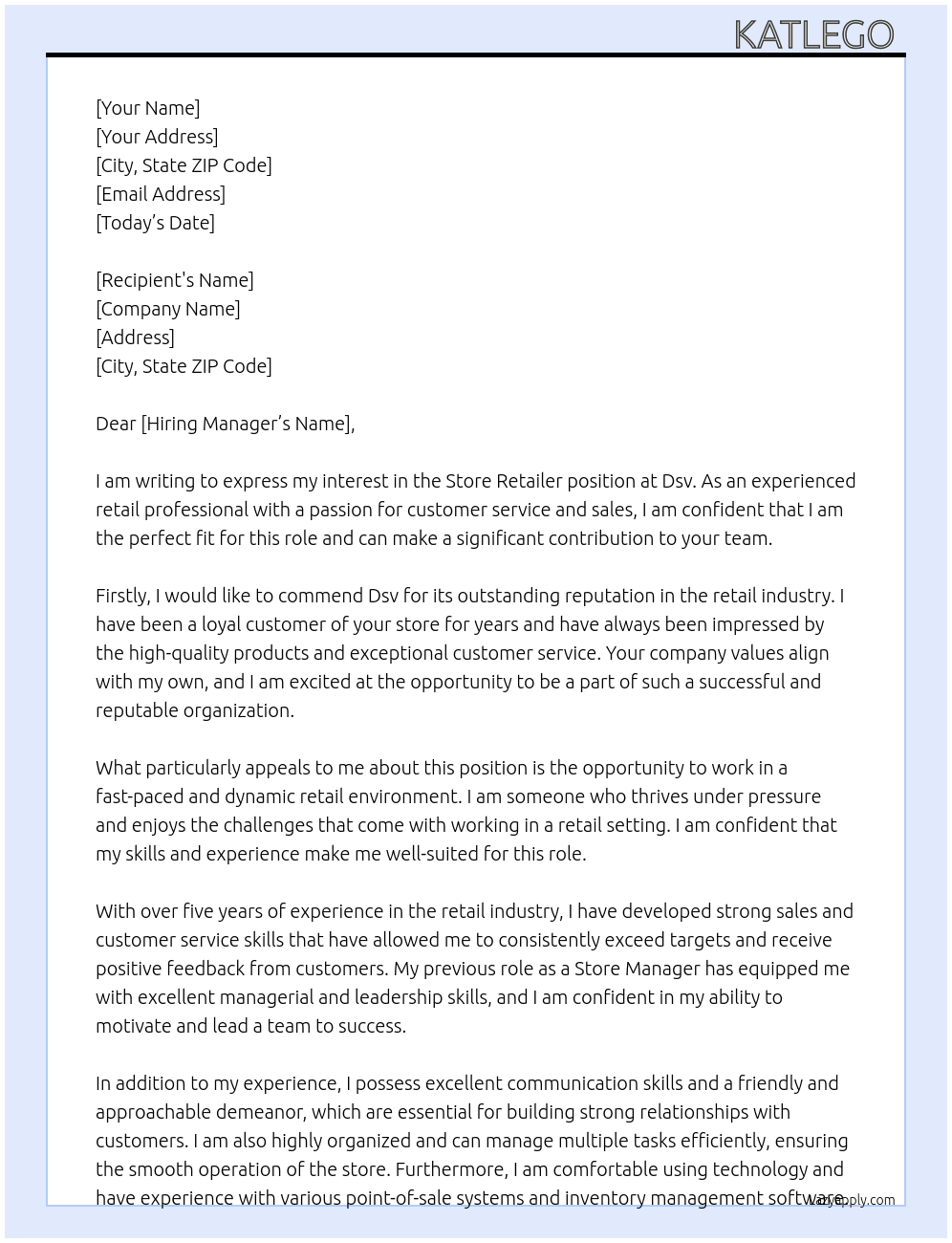 Cover letter for store retailer - LazyApply