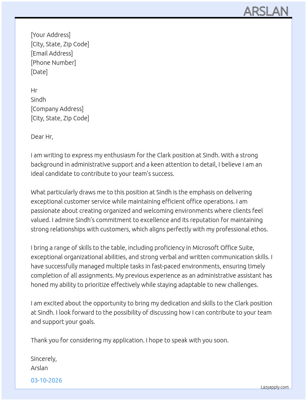 Clark  At Sindh  Cover Letter