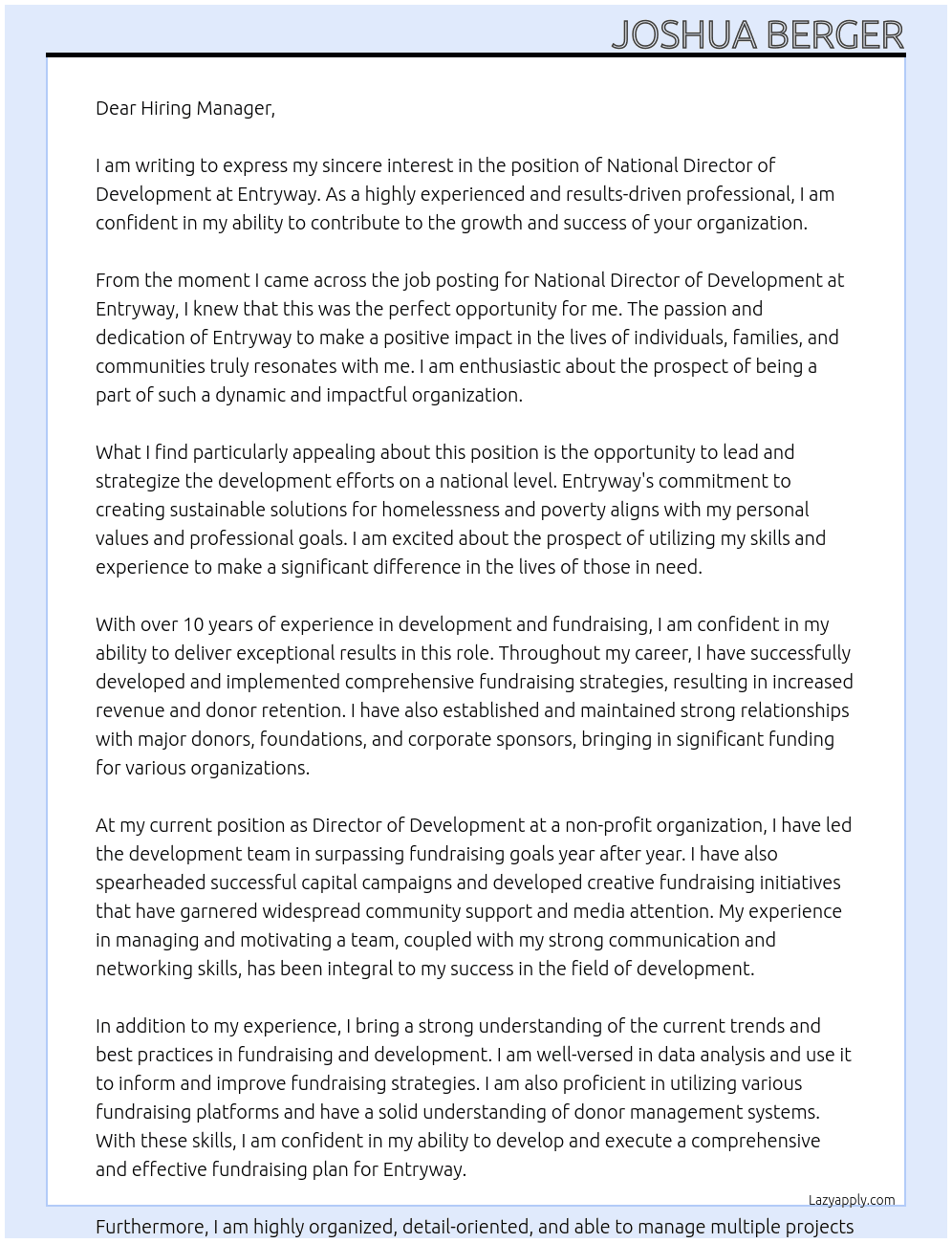 Cover letter for national director of development - LazyApply