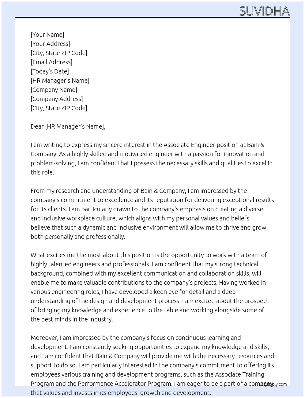 Associate Engineer At bain & company Cover Letter