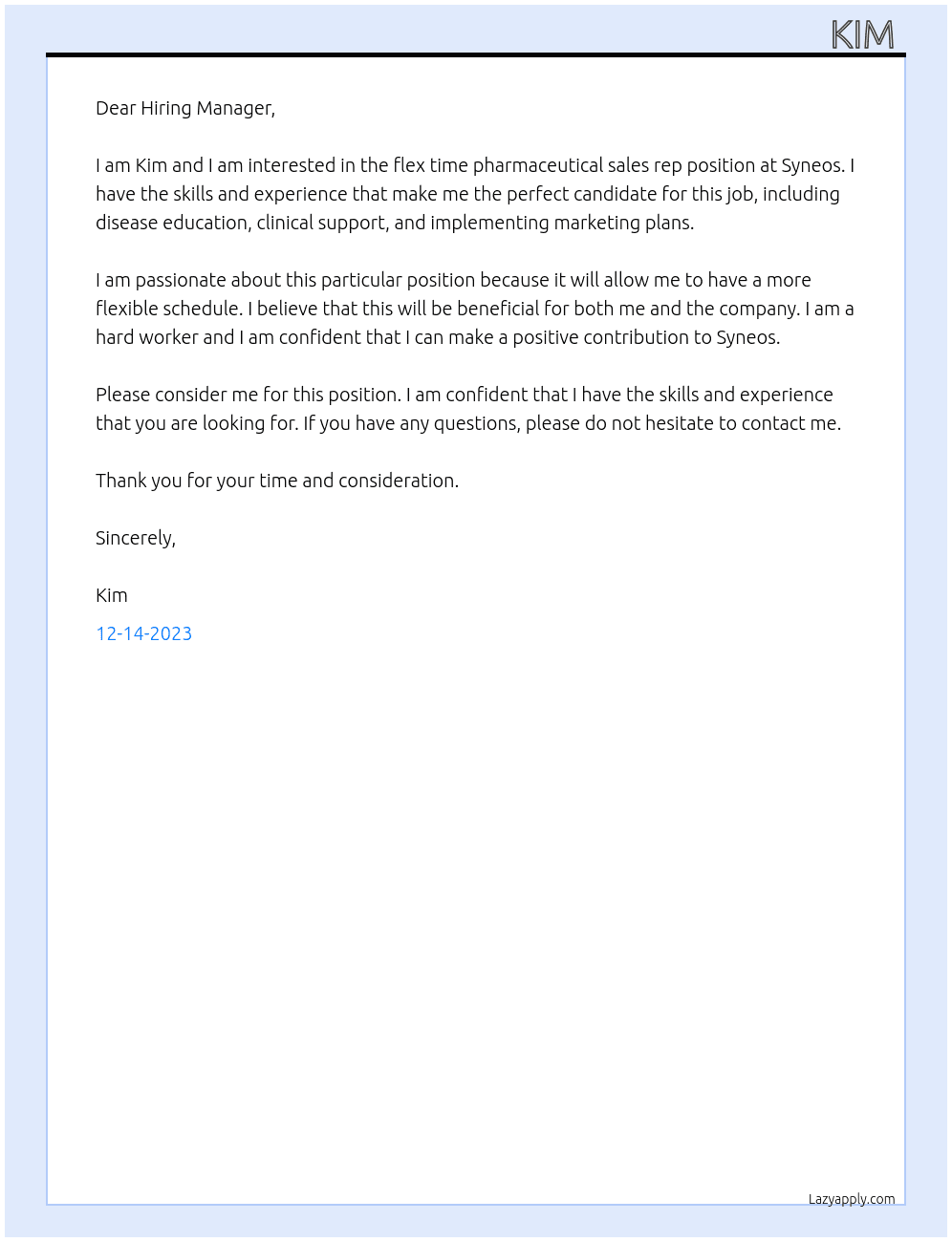 flex time pharmaceutical sales rep At Syneos Cover Letter