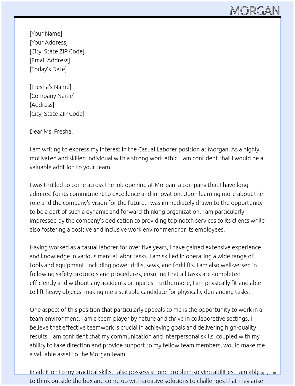 casual laborer At morgan Cover Letter